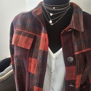Chic Plaid Utility Jacket - Red and Black